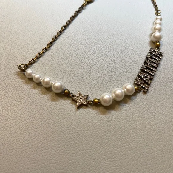 Christian Dior Metal Pearl Crystal J'Adior Choker Necklace Antique Gold womens - Picture 6 of 6